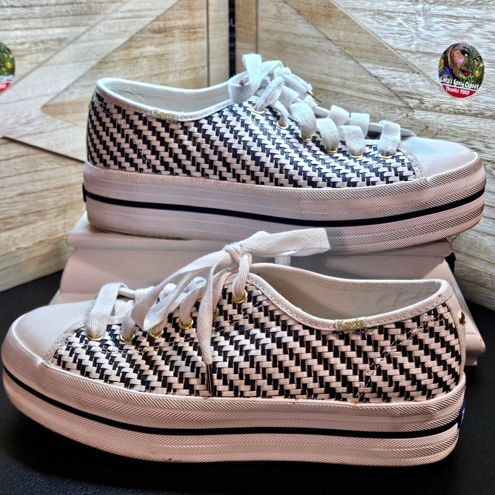 Keds x Kate Spade Preppy Sneakers 8.5 Blue Triple Up Woven Platform WF66102 #616